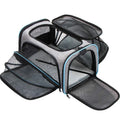 Black 600D cation fabric cat carrier bag with red piping shown in large size