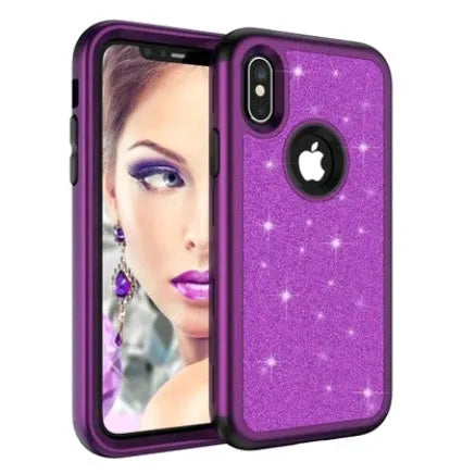 Compatible iPhone X all-inclusive glitter powder cover with PC back and silicone bumper in black colour