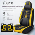 Five-piece leather car seat cushion set in various colour options including striped patterns