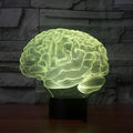 3D brain design acrylic LED lamp with colour changing lights on a black ABS base.
