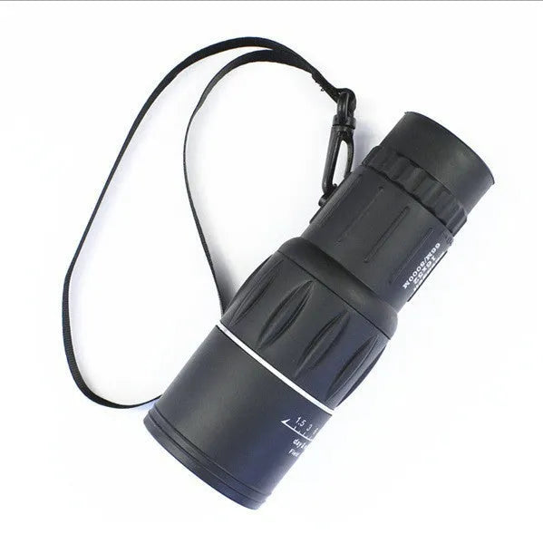 Black 16x52 high-power monocular with 52mm objective lens and eyepiece focus ring.