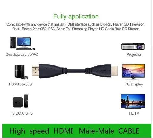 Gold plated HDMI cable with male connectors in multiple length options for 1080p and 3D devices