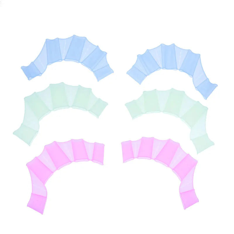 Unisex frog-type silicone swimming hand flippers webbed gloves in blue green pink colours