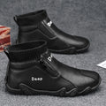 Men's fashion casual Martin boots with side zipper, artificial PU upper, flat heel, available in beige black and brown