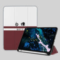 Three-fold imitation leather iPad case in a cartoon style, shown in a standing position.