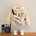 Children's hooded fleece jacket with cartoon design in beige, green, or orange colours