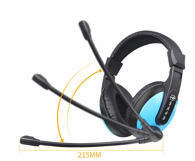 Blue wired gaming headset with 40mm speakers, omnidirectional microphone, and 3.5mm plug on a 1.8m cable.