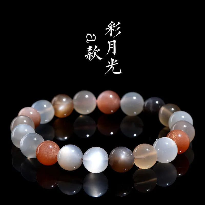 Natural colourful moonlight moonstone bracelet with 8mm beads on a single strand.