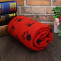 Double-sided fleece pet warm blanket with paw print pattern in blue, size 100x70cm