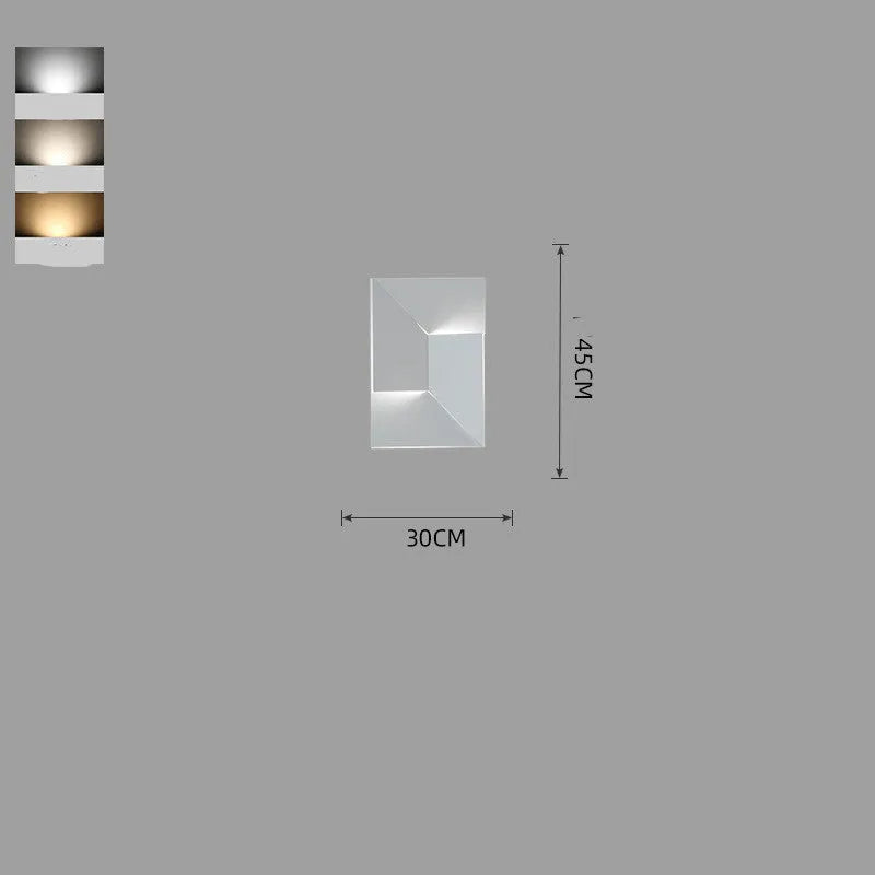Modern Nordic style wall lamp with rectangular iron shade and dimmable lighting on a living room wall