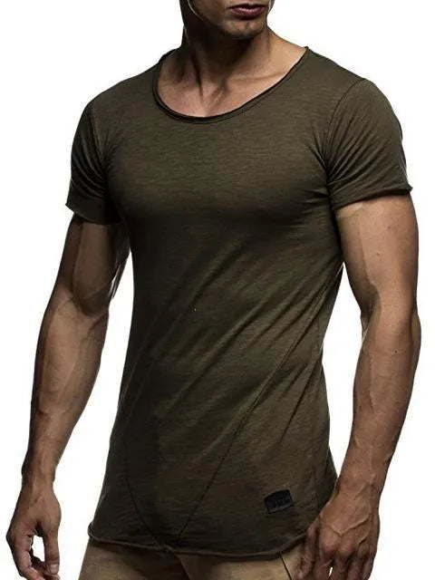 Men's solid colour modal short sleeved T-shirt in black, shown on male model, size M, front view