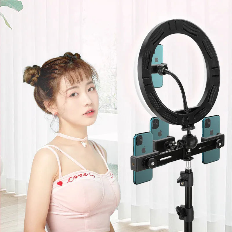 10-inch ring light for selfies on a 19cm metal bracket, for smartphones.