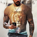 Men's grey T-shirt with a textured 3D printed Jesus pattern on the chest, short sleeve pullover style.