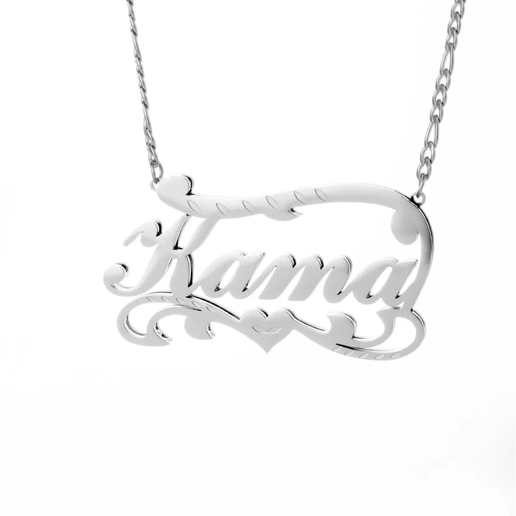 Double-layer wave heart personalised name necklace in stainless steel