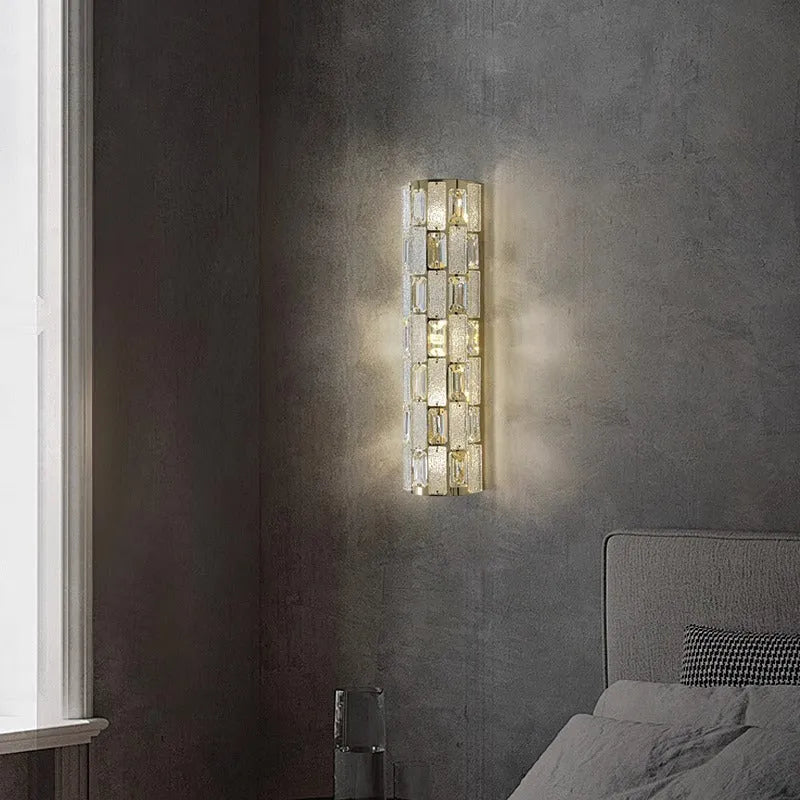 Modern light luxury crystal wall lamp chrome 40cm finish with stainless steel body and crystal shade