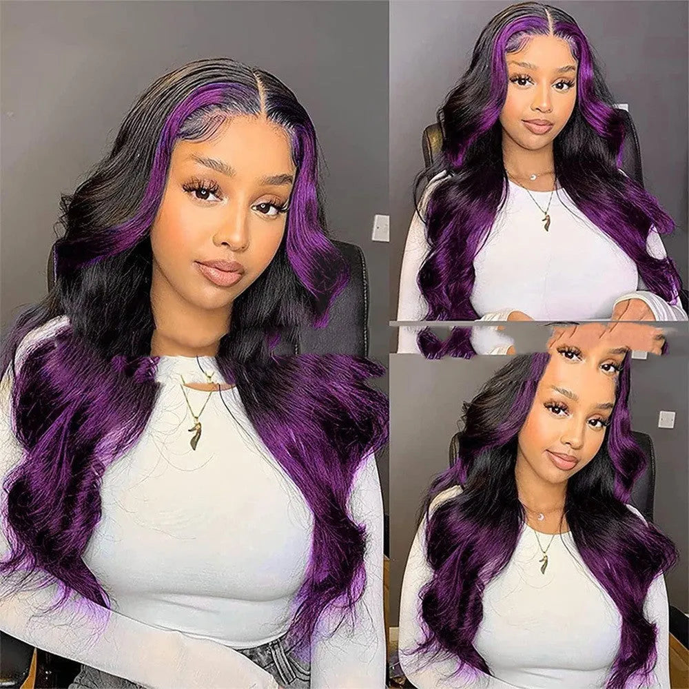 Gradient purple human hair wig with 13x6 lace front and natural-looking hairline