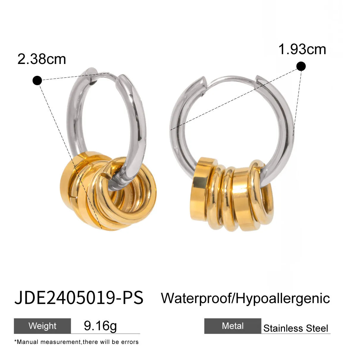 A pair of ins style stainless steel earrings with an electroplated silver-coloured finish.