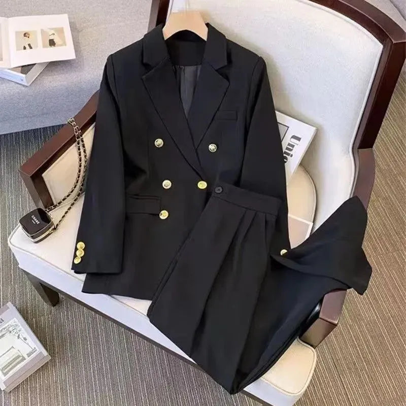 Women's loose-fit long sleeve polyester blouse in black, shown in a professional setting.