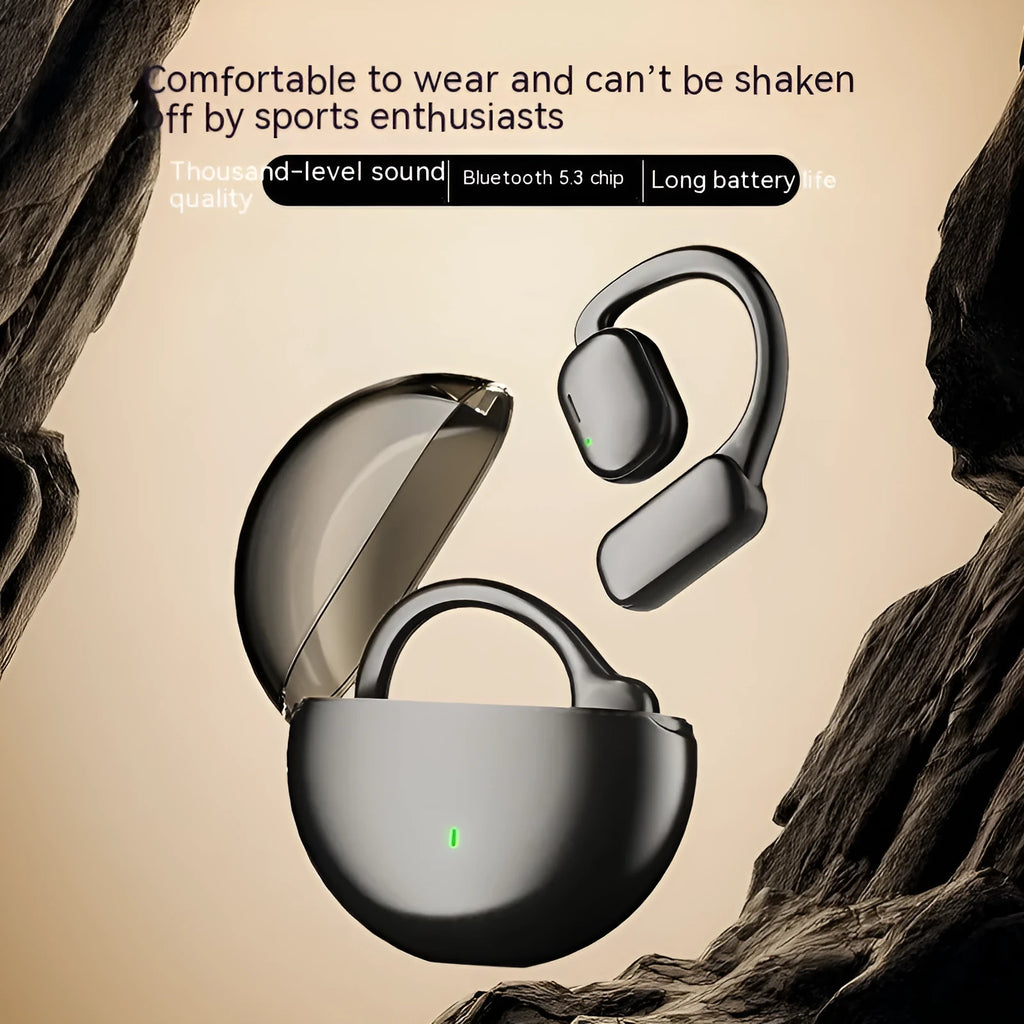 Black wireless Bluetooth headset with noise reduction and breathing light, ABS construction, for sports use
