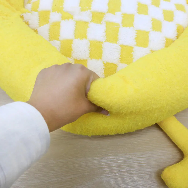 Plush round pet nest bed for small dogs in black, pink, or yellow colours