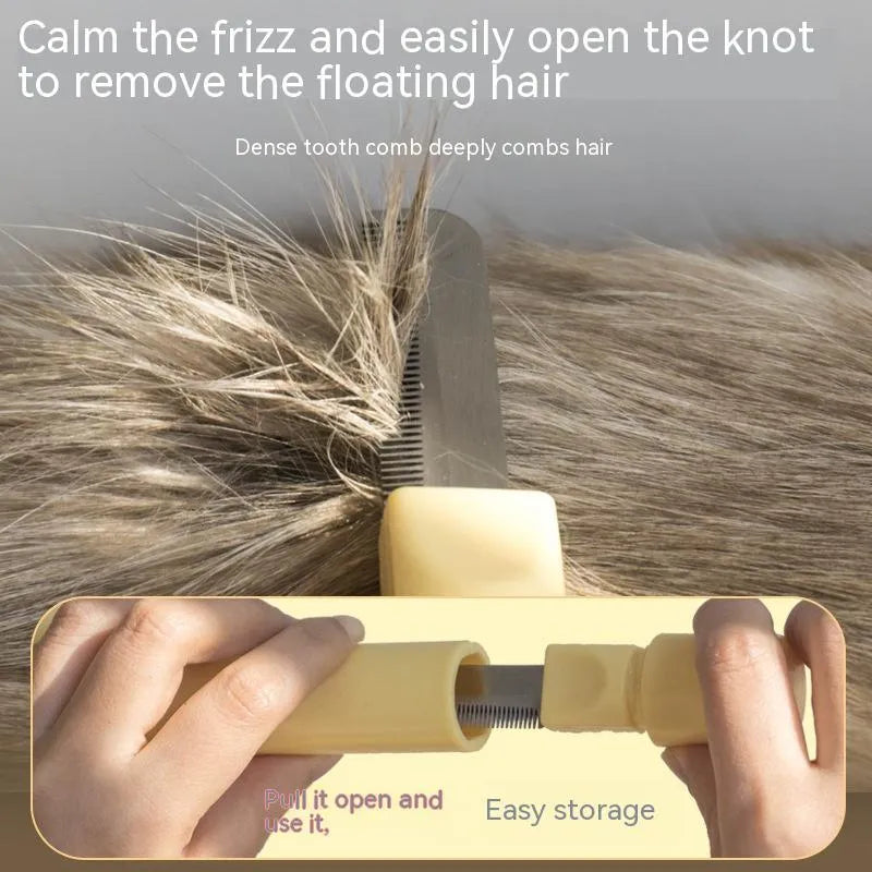 Stainless steel pet grooming comb and knot knife set in yellow, blue, or pink with lion comb and opening comb