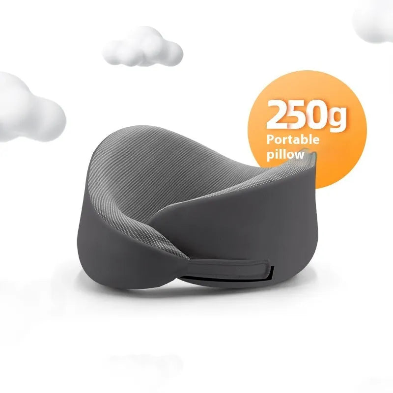 Memory foam U-shaped travel neck pillow with magnetic cloth fabric in light gray colour