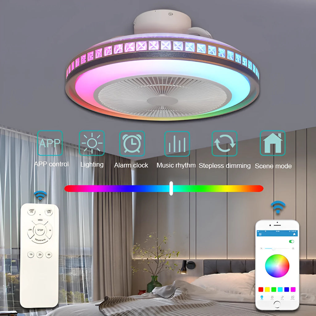 50cm white PC ceiling fan lamp with LED light and Bluetooth music control for bedroom
