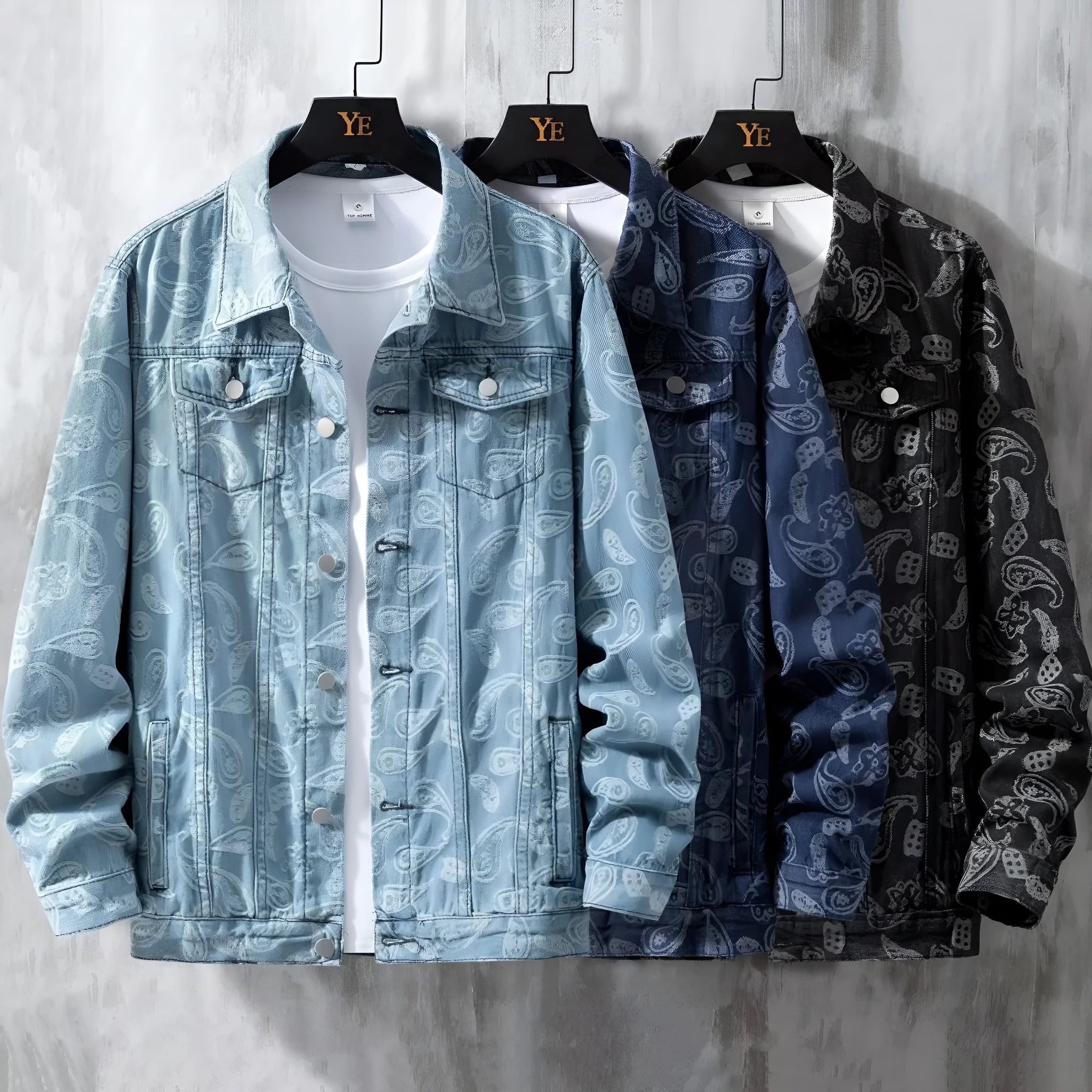 Men's slim fit cotton denim coat with drawstring waist and patch pockets