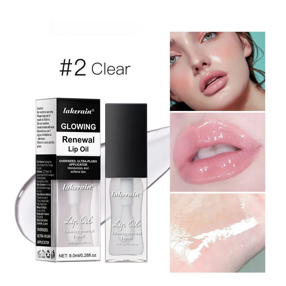 Glow Lip Gloss tube showing seven colour options with 8ml net content for nourishing moisturising lip care