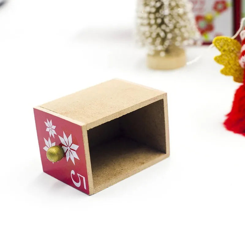 Wooden Christmas calendar with 24 red and green compartments for advent countdown, 37x32x6 cm