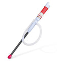 Manual siphon hand pump for fuel and oil transfer with blue plastic construction
