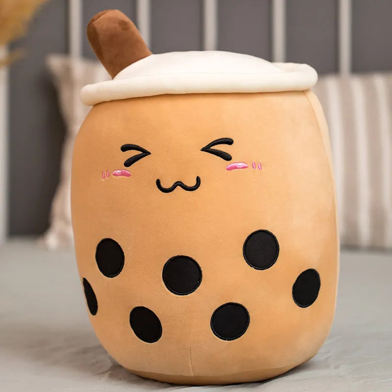 Soft plush boba milk tea teddy toy in fruit-shaped cup design with super soft stretch cotton fabric