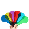 Six colourful PVC learning boards for children, showing red, yellow, blue, green, orange, and purple.