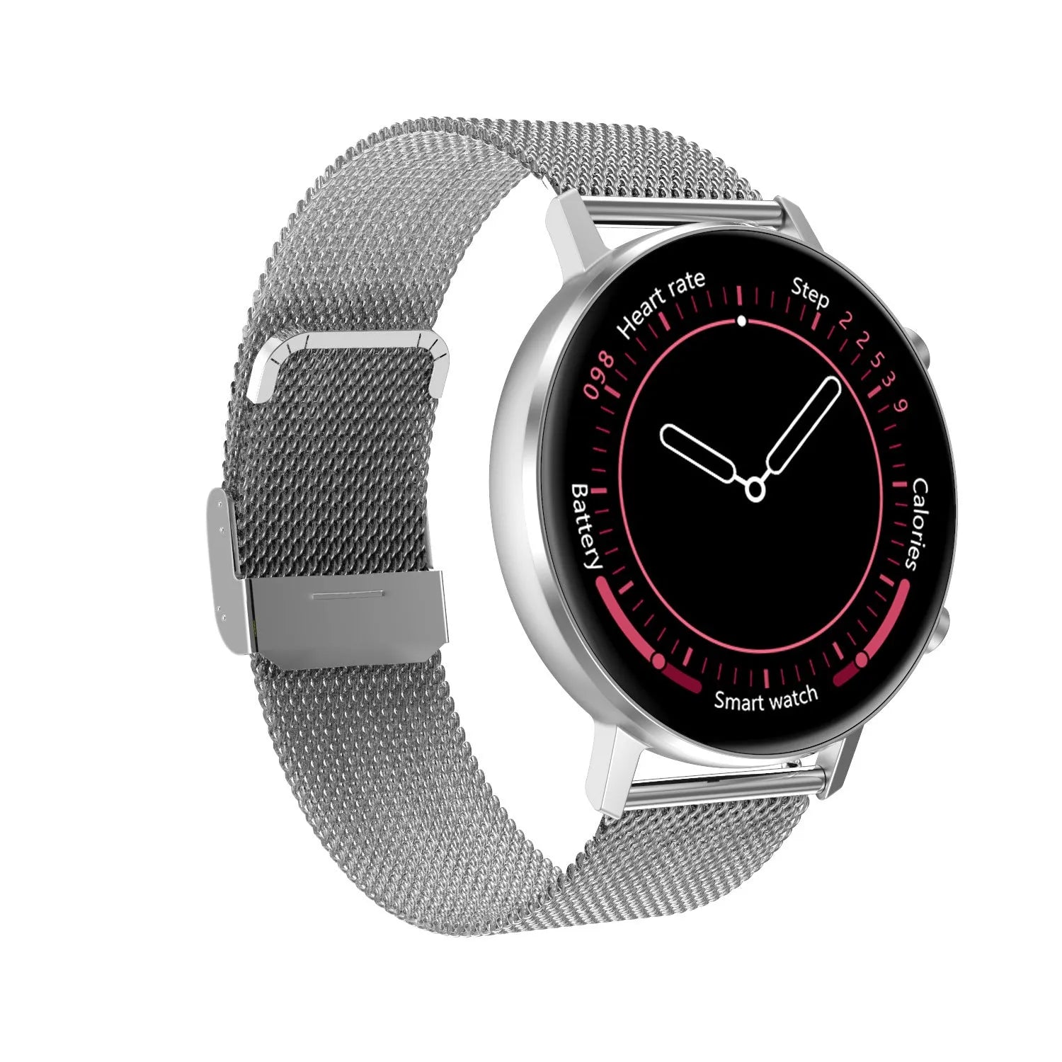 DT96 smart bracelet with 1.3-inch screen on a steel wrist strap.