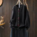 Women's loose-fitting long sleeve button cotton spandex cardigan in art retro style various colours