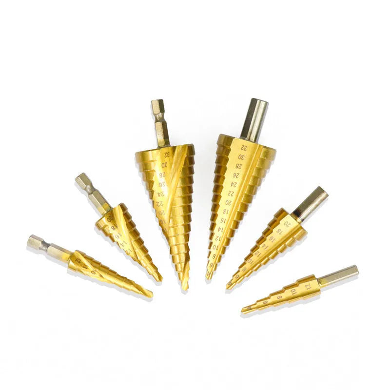 HSS steel cone drill bit and centre punch set for metalworking with step drill design