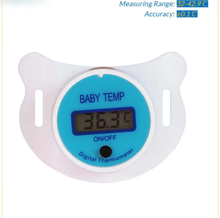 Blue and pink pacifier digital thermometer for baby oral temperature measurement with LCD display