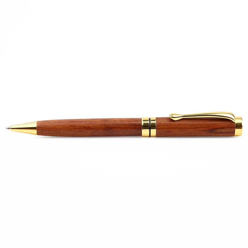 Gold metal and rosewood ballpoint pen 14cm long with cap