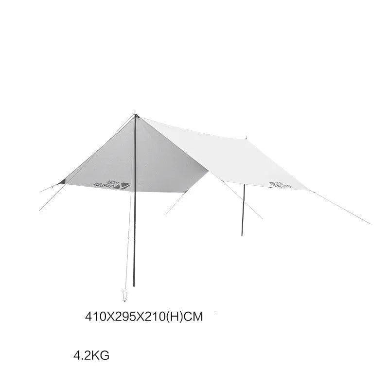 MU Gaodi 410 x 295 cm rainproof awning tent in Morning Mist White with silver-coated polyester canopy