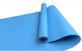 Red and blue EVA yoga mats showing 4mm and 6mm thickness options rolled up with storage bag.