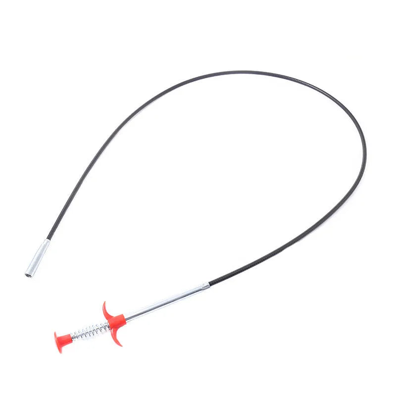 Flexible drain cleaning spring tool with gripped handle for removing hair from pipes