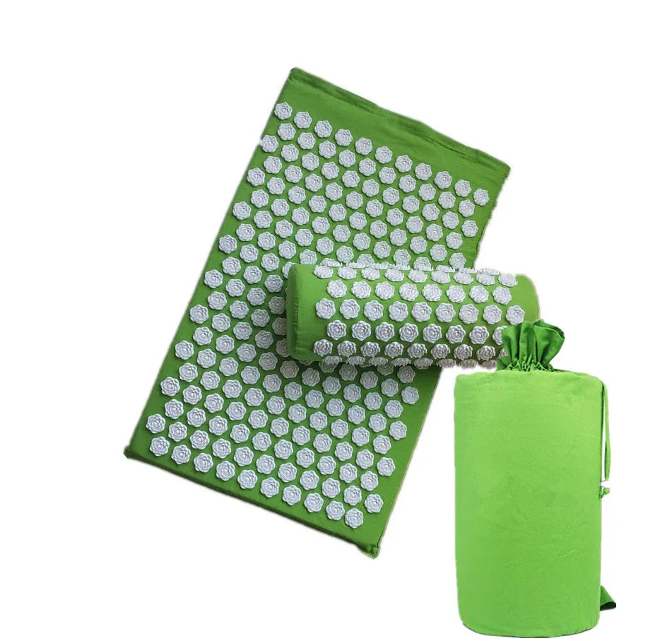 Lotus-shaped acupressure mat set with pillow in cotton cloth