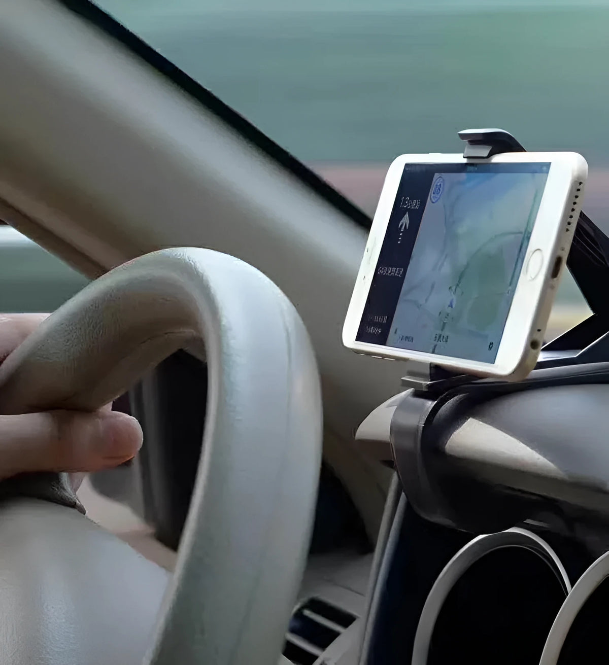 Black G-40 car bracket for mobile phone, shown for steering wheel, instrument panel, or workbench use