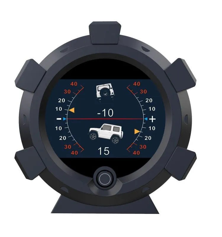 Car incline meter with altitude display showing slope angle, designed for off-road vehicle dashboard mounting OBD colour variant