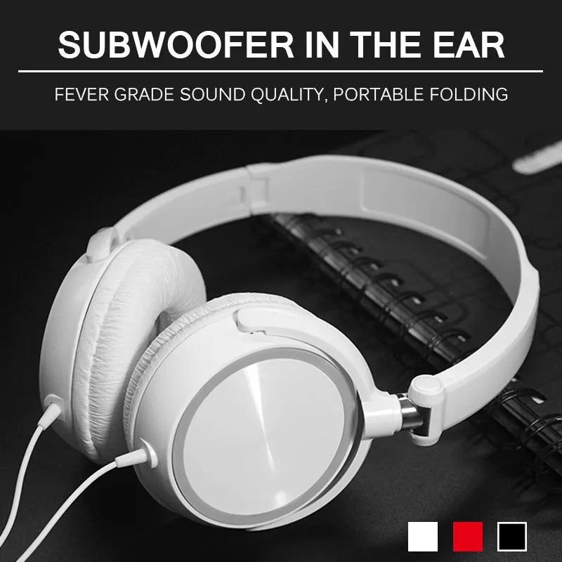 Black folding over-ear wired headphones with adjustable headband and 3.5mm plug on a coiled TPE cable.