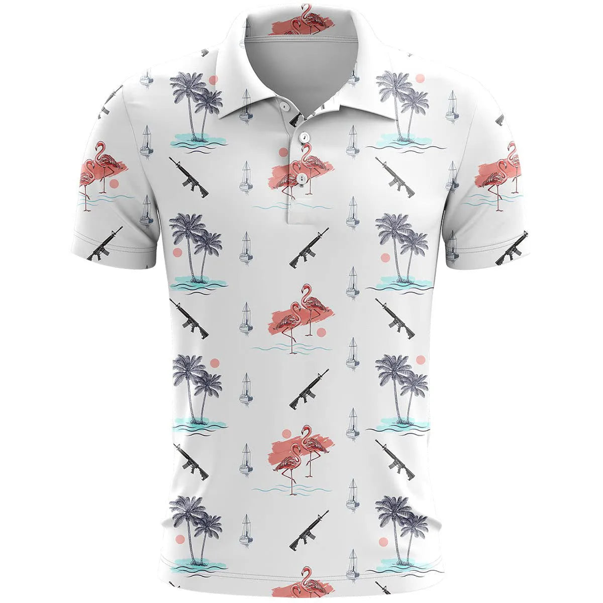 Man wearing a loose-fit grey 3D printed short sleeve sports T-shirt made from bird eye cloth.