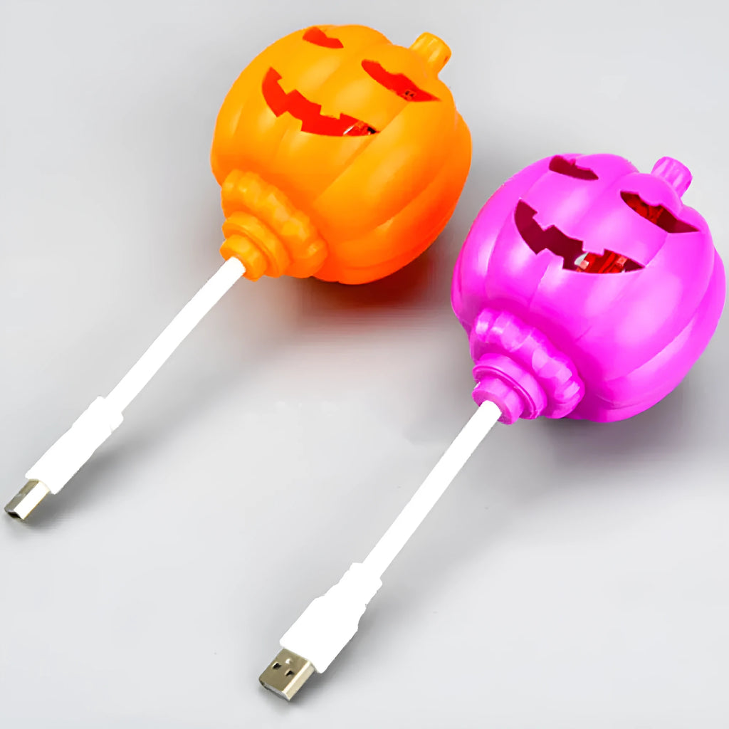 USB rechargeable plastic pumpkin lamp with yellow or purple LED light for Halloween decoration