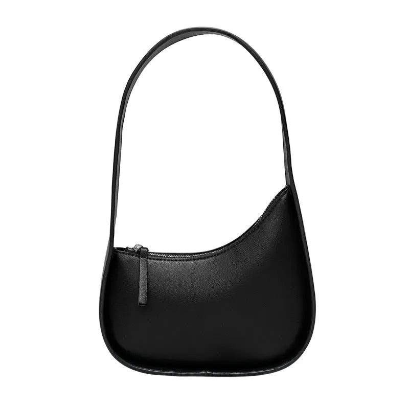 Small leather half moon shoulder bag with wide strap in four colour options