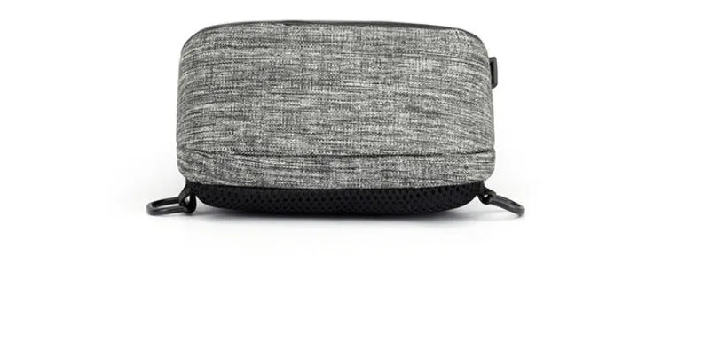 Dark blue Oxford cloth chest bag with a zipper and adjustable strap, shown from the front.