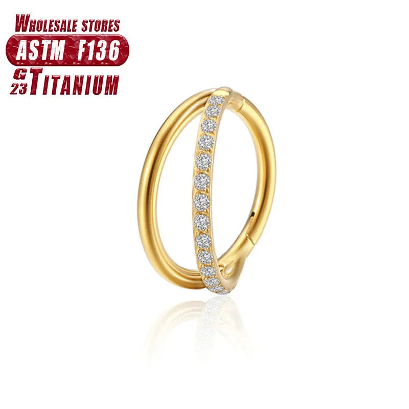 Titanium alloy nose ring or septum piercing in silver, available in multiple lengths and diamond-accented styles.
